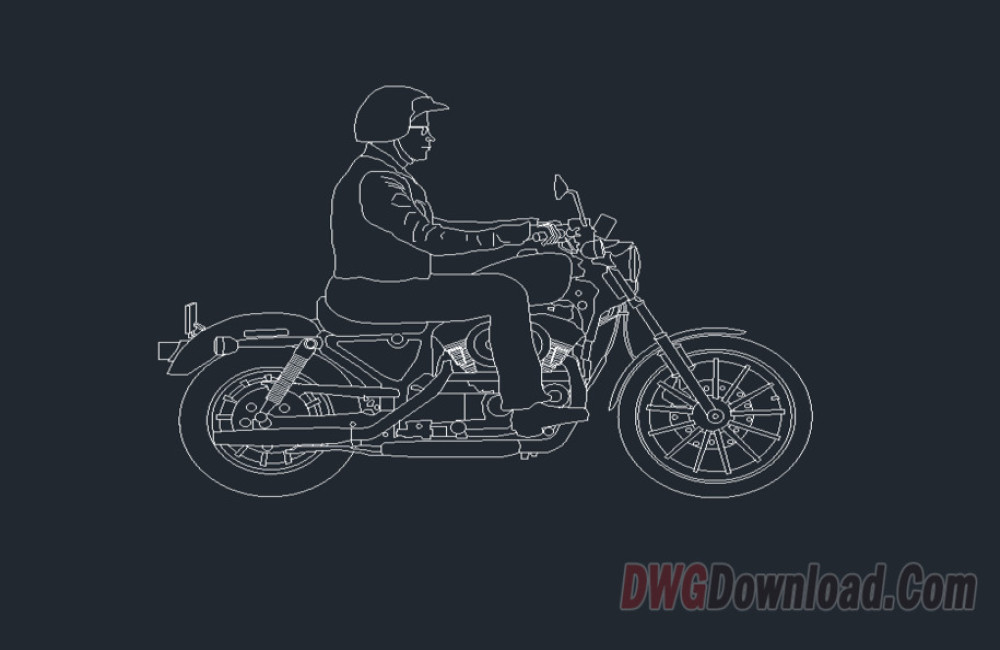 Motorcycle With Rider Cad
