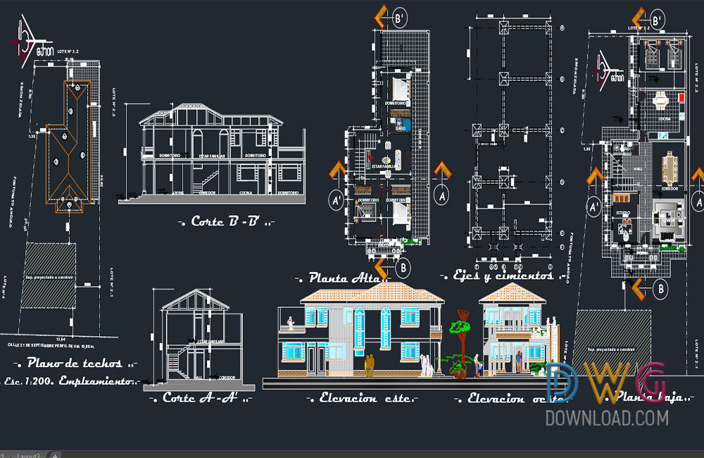 family house dwg, architectural detail dwg, small family house dwg, house detail dwg about  categories of architecture,building-house 