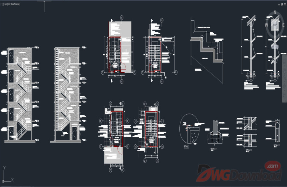 Fire Escape Staircase Detail Dwg Drawing